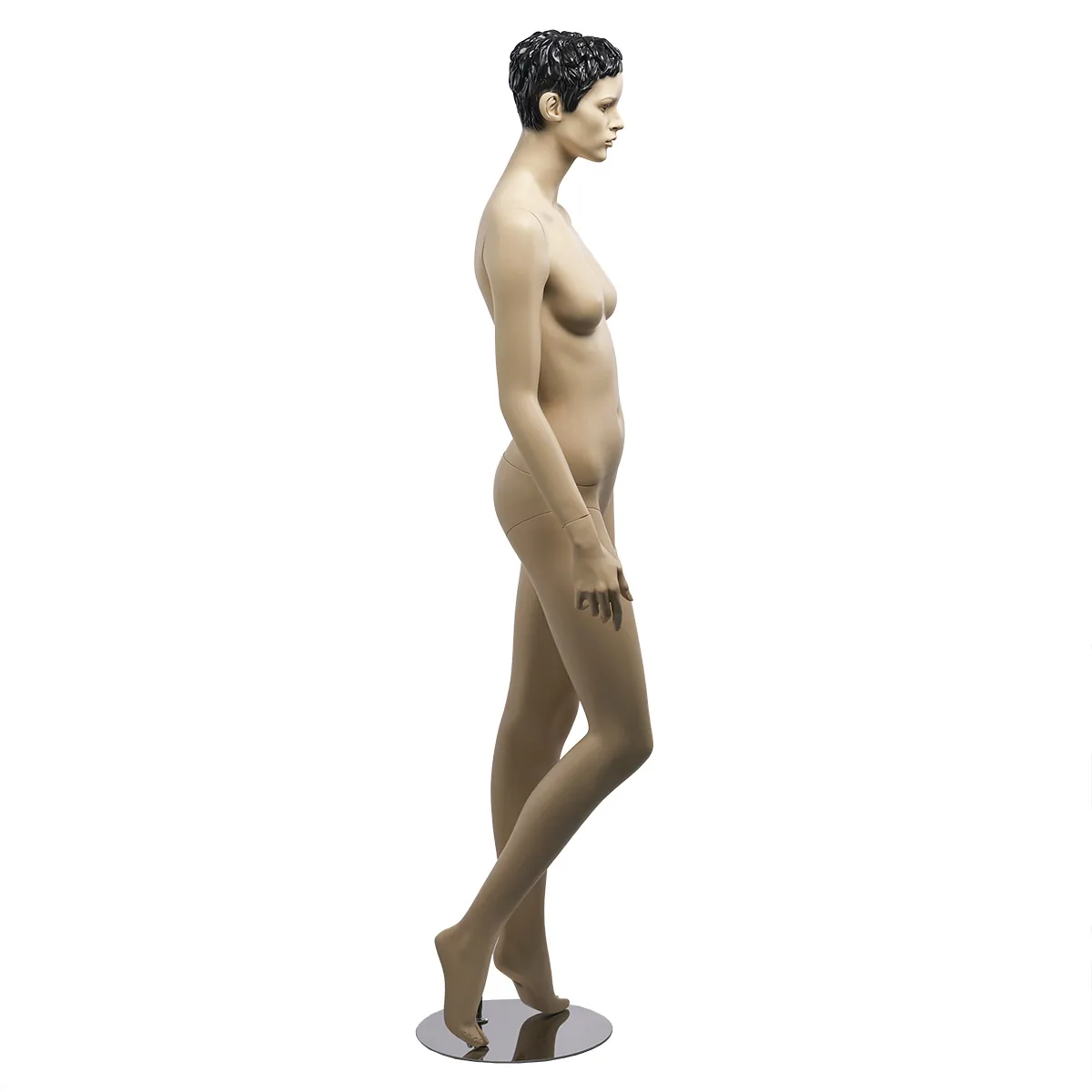 Mannequin femme cheveux sculptés, bras le long du corps H 178 cm Fibre de verre - Chair - Mannequins cheveux sculptés-1