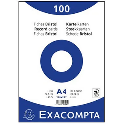 Fiche bristol 210 x 297 mm A4 unie blanche non perforée Exacompta - Paquet de 100 - Fiches Bristol-1