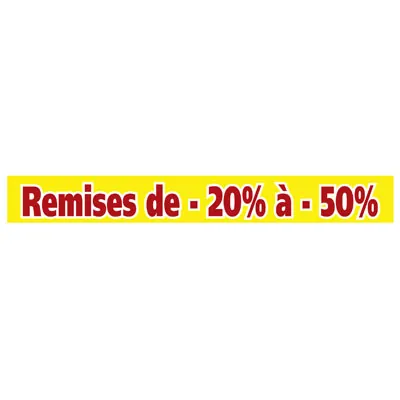 Affiche Promo Remises de -20% à -50%  165 x 20 cm jaune / rouge - Affiches Destockage / Liquidation