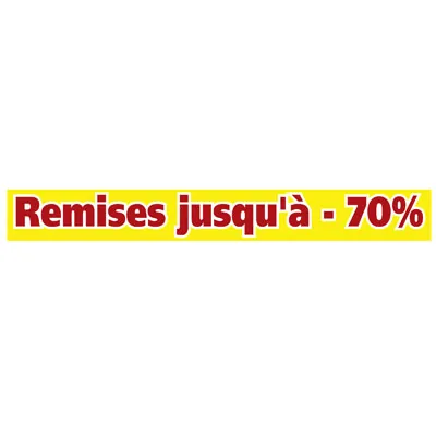 Affiche promo Remises jusqu'à -70% 165 x 20 cm jaune / rouge - Affiches Destockage / Liquidation