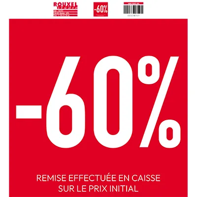 Affiche promo -60% rouge/blanc 38 x 42 cm - Affiche Soldes - Affiches Prix et Pourcentages