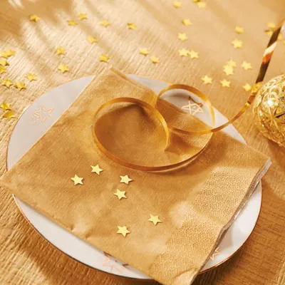 Serviette ouate 2 plis 33 x 33 cm - Serviette jetable - Serviette de table papier - Or - Paquet de 50 - Serviettes jetables, Serviettes cocktails-1