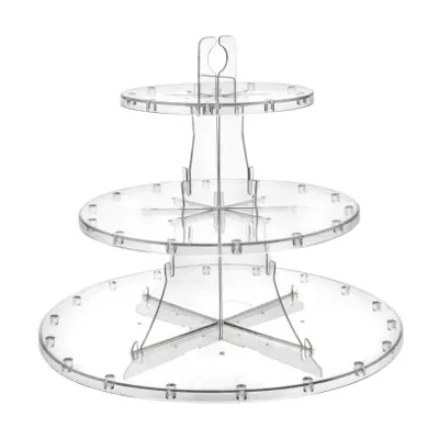 Présentoir à gâteau 3 niveaux transparent Ø 34 x 29 cm plastique - Présentoir pour buffet - Plateaux de service, Plats jetables