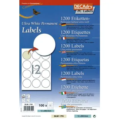 Étiquettes adhésives rondes multi usage Decadry ø 60 mm - Paquet de 1200 - Gommettes de couleur