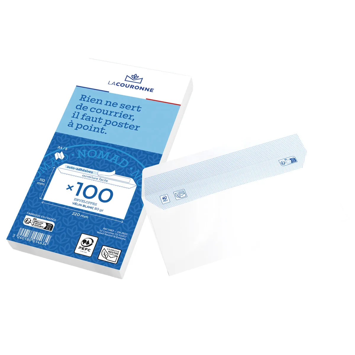 Enveloppe blanche DL 110 x 220 mm 80g sans fenêtre La Couronne - Paquet de 100 - Enveloppes blanches-1