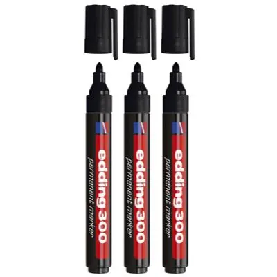 Marqueur indélébile Edding 300 pointe ogive 1,5 à 3 mm - Marqueur permanent - Noir - Lot de 3 - Marqueurs