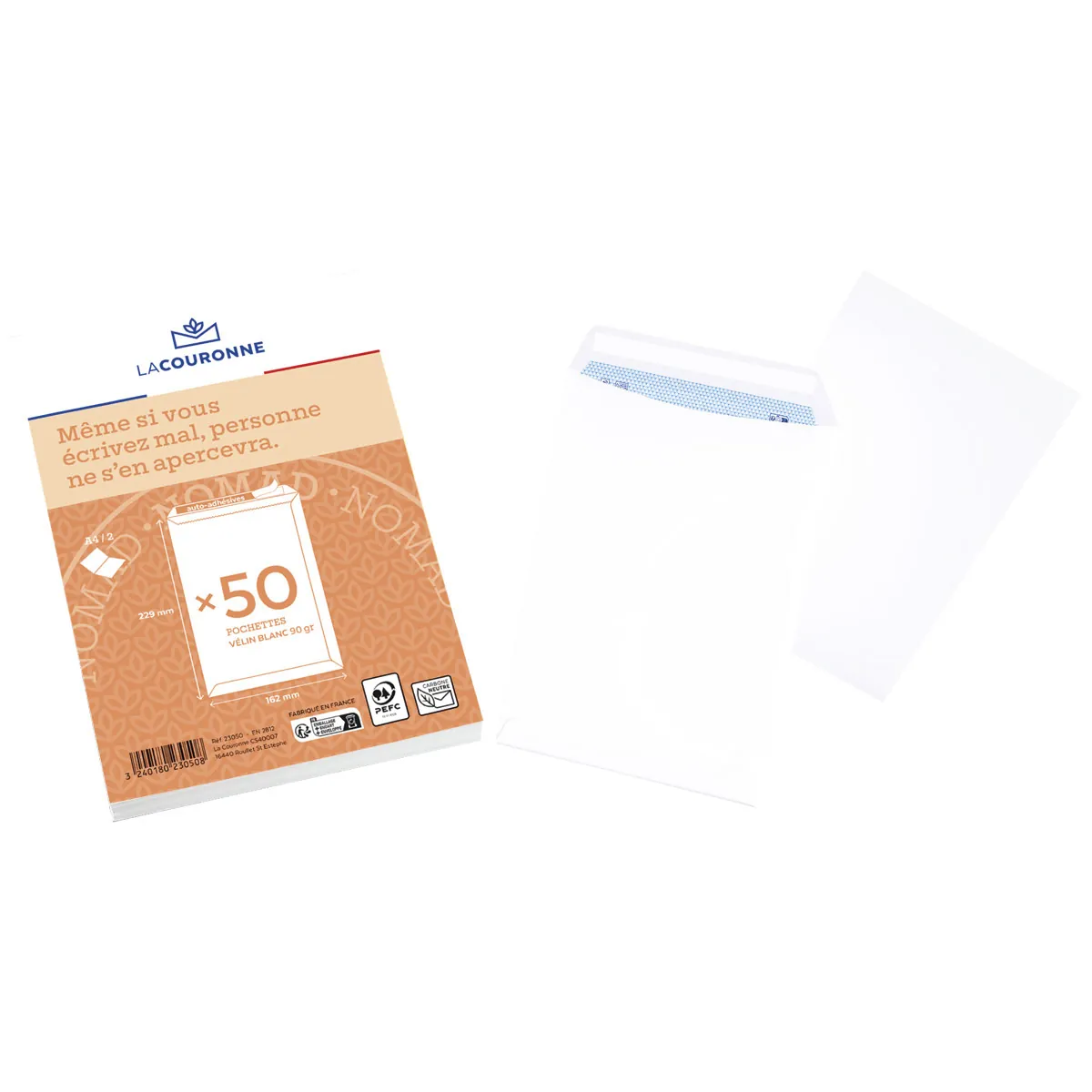 Pochette blanche C5 162 x 229 mm 90g sans fenêtre La Couronne - Paquet de 50 - Enveloppes blanches-1