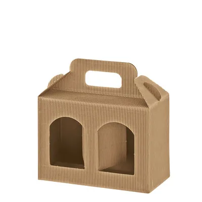 Valisette carton 2 pots kraft ondulé 17 x 8 x 12 cm - Paquet de 10 - Pochettes, étuis & valisettes