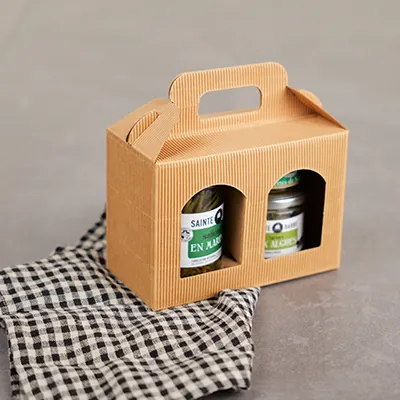 Valisette carton 2 pots kraft ondulé 17 x 8 x 12 cm - Paquet de 10 - Pochettes, étuis & valisettes-2