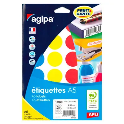 Pastille adhésive permanente couleurs assorties ø 30 mm Agipa - Pastille de signalisation - Étui de 168 - Gommettes de couleur