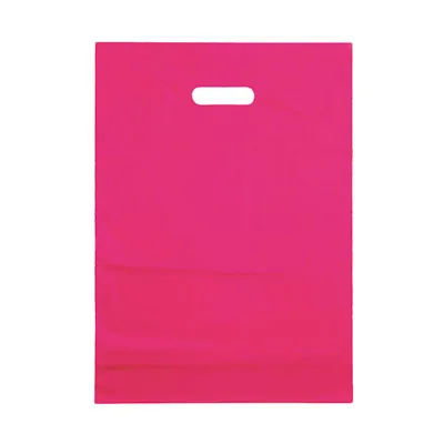 Sac plastique poignées découpées renforcées PEBD 55µ 35 x 45 x 4 cm - Rose Fuchsia - Lot de 100 - Sacs plastique unis, poignées découpées