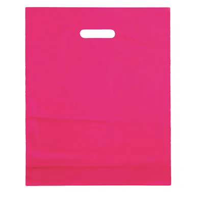 Sac plastique poignées découpées renforcées PEBD 55µ 50 x 50 x 5 cm - Rose Fuchsia - Lot de 100 - Sacs plastique unis, poignées découpées