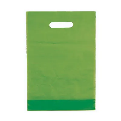 Sac plastique poignées découpées renforcées PEBD 55µ 35 x 45 x 4 cm - Vert Anis - Lot de 100 - Sacs plastique unis, poignées découpées