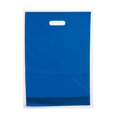 Sac plastique poignées découpées renforcées PEBD 55µ 35 x 45 x 4 cm - Bleu marine - Lot de 100 - Sacs plastique unis, poignées découpées