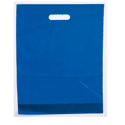 Sac plastique poignées découpées renforcées PEBD 55µ 50 x 50 x 5 cm - Bleu marine - Lot de 100 - Sacs plastique unis, poignées découpées