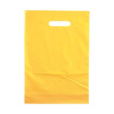 Sac plastique poignées découpées renforcées PEBD 55µ 35 x 45 x 4 cm - Jaune - Lot de 100 - Sacs plastique unis, poignées découpées