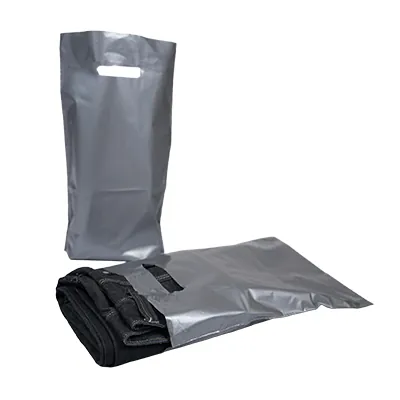 Sac plastique poignées découpées renforcées PEBD 55µ 25 x 38 x 4 cm - Argent - Lot de 100 - Sacs plastique unis, poignées découpées-1