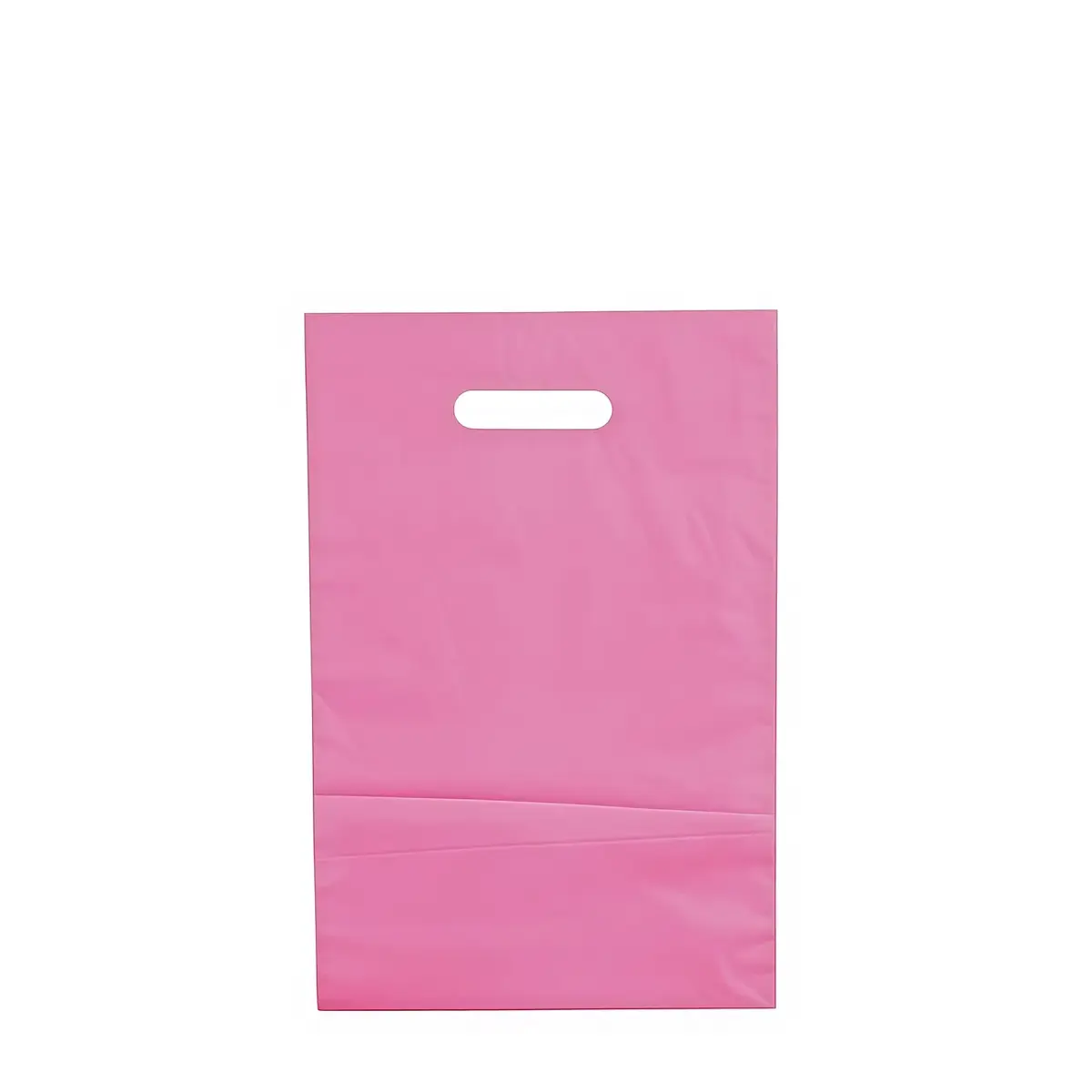 Sac plastique poignées découpées renforcées PEBD 55µ 25 x 38 x 4 cm - Rose - Lot de 100 - Sacs plastique unis, poignées découpées