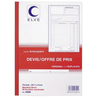 Cahier de devis Elve Manifold A4 210 x 297 mm 50 pages autocopiantes 2 exemplaires - Factures