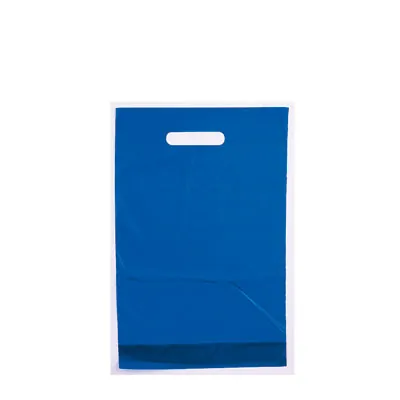 Sac plastique poignées découpées renforcées PEBD 55µ 25 x 38 x 4 cm - Bleu marine - Lot de 100 - Sacs plastique unis, poignées découpées