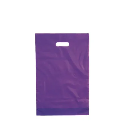 Sac plastique poignées découpées renforcées PEBD 55µ 25 x 38 x 4 cm - Violet - Lot de 100 - Sacs plastique unis, poignées découpées