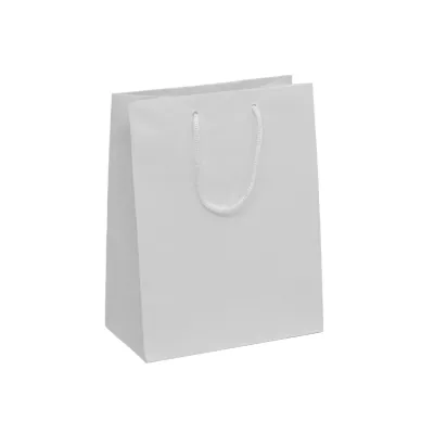 Sac pelliculé blanc brillant poignées cordelette 17,8 x 9,8 x 22,9 cm 157g – Paquet de 20 - Sacs pelliculés poignées cordelette