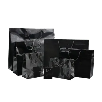 Sac pelliculé noir brillant poignées cordelette 8,1 + 3,3 x 10,8 cm - Paquet de 20 - Sacs pelliculés poignées cordelette-1