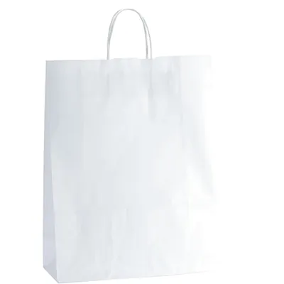 Sac kraft blanc poignées torsadées 35 x 14 x 44 cm 90g/m² - Lot de 50 - Sacs kraft blanc poignées torsadées