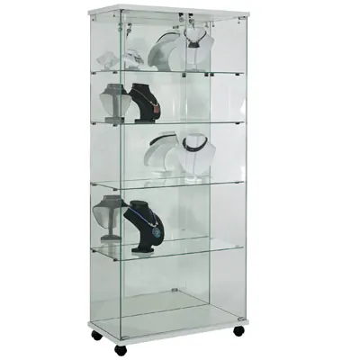 Vitrine colonne en verre trempé avec fond miroir L 80 x P 40 x H 180 cm - Vitrine en verre - Vitrines tablettes fixes