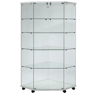 Vitrine d'angle en verre trempé - Verre transparent - L 82 x P 40 x H 180 cm - Vitrines tablettes fixes