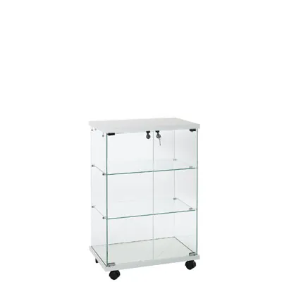 Comptoir vitrine en verre trempé blanc L 60 x P 40 x H 90 cm - Vitrines tablettes fixes
