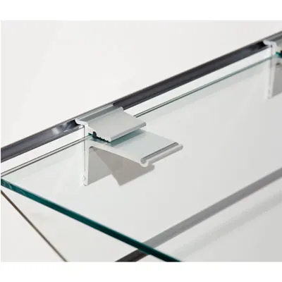 Pince métal pour tablette verre ép.8 mm sur panneau rainuré - Gris - Lot de 2 - Consoles pour tablettes-1