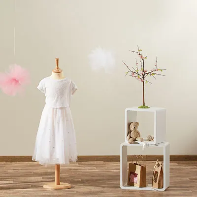 Buste enfant 3/4 ans tissu beige pied rond bois H 46 cm - Bustes couture, torses couture-1