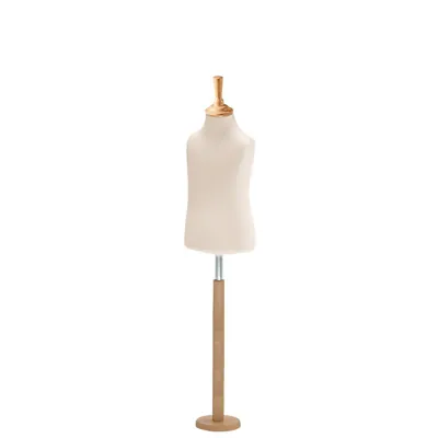 Buste enfant 10/12 ans tissu beige pied rond bois H 63 cm - Bustes couture, torses couture