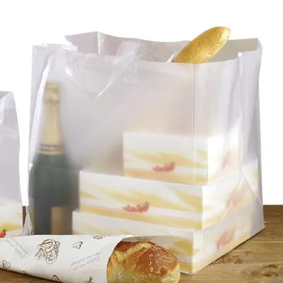 Sac translucide poignées souples 32 x 22 x 30 cm polyéthylène - Sac traiteur - Lot de 25 - Sacs vente à emporter