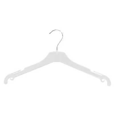 Cintre blanc plastique avec encoches et crochets 35 cm - Cintre chemise - Cintre robe - Lot de 100 - Cintres plastique