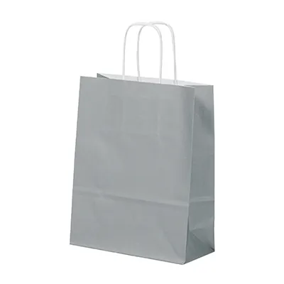 Sac kraft gris à poignées torsadées 24+12x31cm 90g/m² (x50) - Sacs kraft couleur poignées torsadées