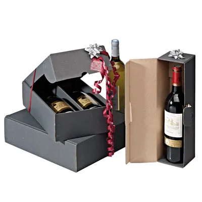 Coffret 3 bouteilles kraft gris anthracite 27 x 32,5 x 8,8 cm - Paquet de 30 - Coffrets pour bouteilles de vin, Boîtes pour bouteilles de vin-2