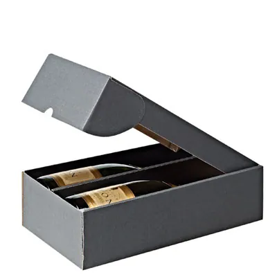 Coffret 2 bouteilles kraft gris anthracite 18,3 x 32,5 x 8,8 cm - Paquet de 30 - Coffrets pour bouteilles de vin, Boîtes pour bouteilles de vin-1