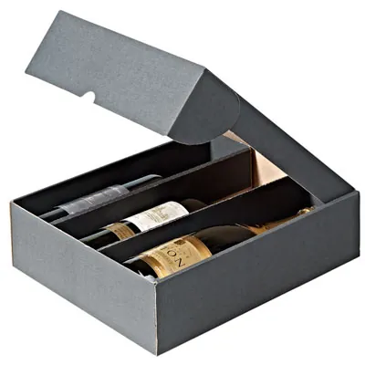 Coffret 3 bouteilles kraft gris anthracite 27 x 32,5 x 8,8 cm - Paquet de 30 - Coffrets pour bouteilles de vin, Boîtes pour bouteilles de vin-1