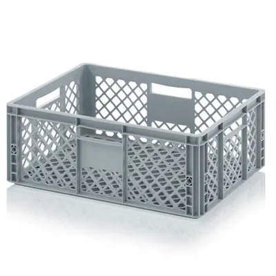 Bac gerbable - Bac Europe 43L 60 x 40 x 22 cm parois et fond ajourés poignées ouvertes polypropylène gris - Bacs à parois ajourées