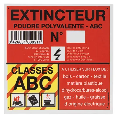 Panneau classe de feu ABC - Registres obligatoires, Signalétique de sécurité