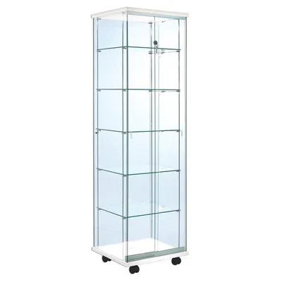 Vitrine colonne verre trempé - Décor Blanc - L 52 x P 46 x H 180 cm - Vitrines bois tablettes réglables