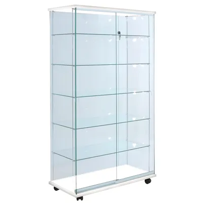 Vitrine verre trempé - Décor Blanc - L 100 x P 46 x H 180 cm - Vitrines bois tablettes réglables