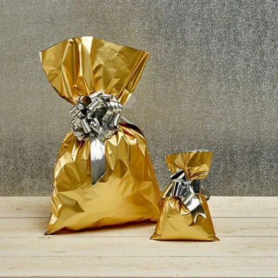 Pochette cadeau métallisée or 20 x 35 cm - Sachet cadeau or - Lot de 50 - Pochettes cadeaux métallisées-1