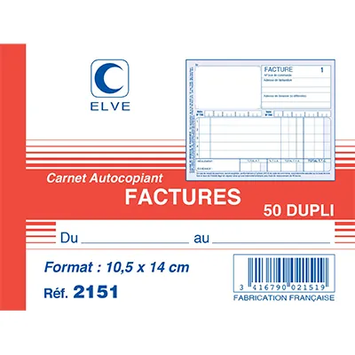 Facturier - Cahier de facture Elve Manifold 140 x 105 mm 50 pages 2 exemplaires - Factures