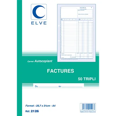 Cahier de facture Elve Manifold A4 210 x 297 mm 50 pages 3 exemplaires - Factures
