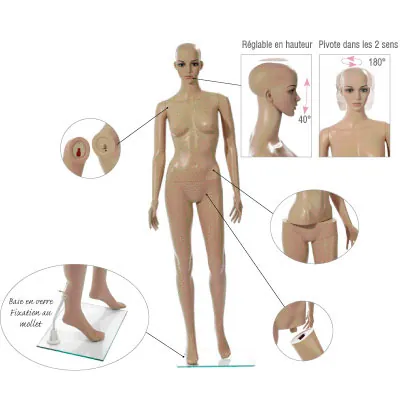 Mannequin homme sans perruque bras le long du corps H 185 cm Plastique - Chair - Mannequins plastique sans perruque-7