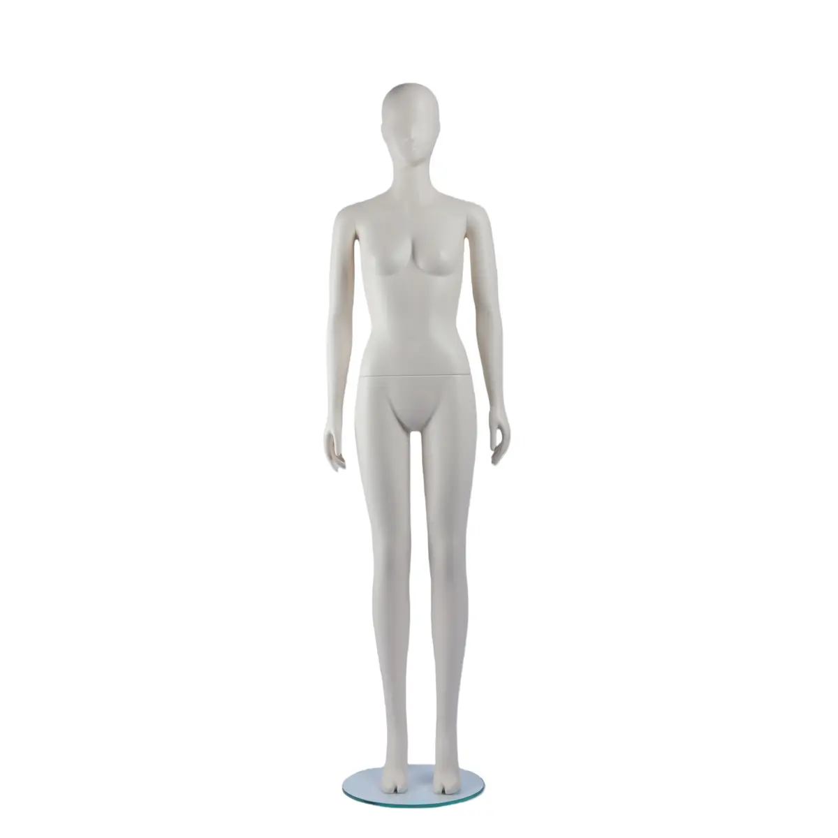 Mannequin vitrine femme tête abstraite blanc laqué H183 cm – Base verre ronde – Fixation mollet - Mannequins abstraits