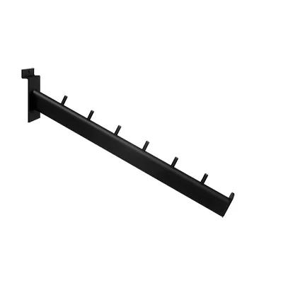 Bras incliné noir sablé 6 picots - L 36 cm - pour panneaux rainurés - Bras